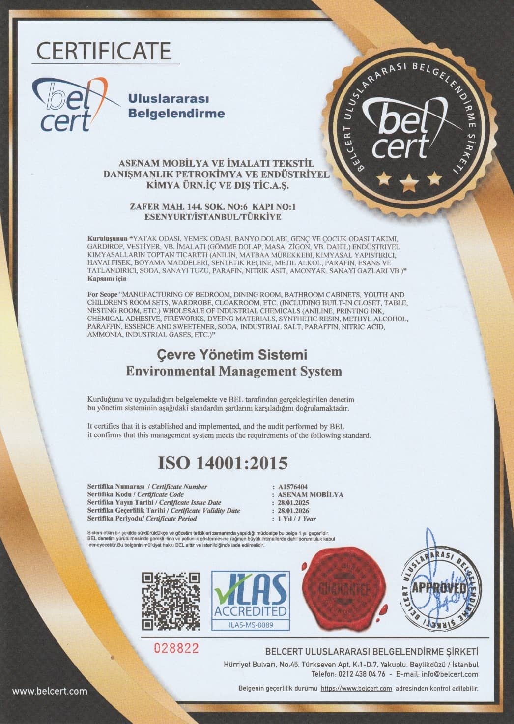 ISO 14001 : 2015 Standart Sertifikası