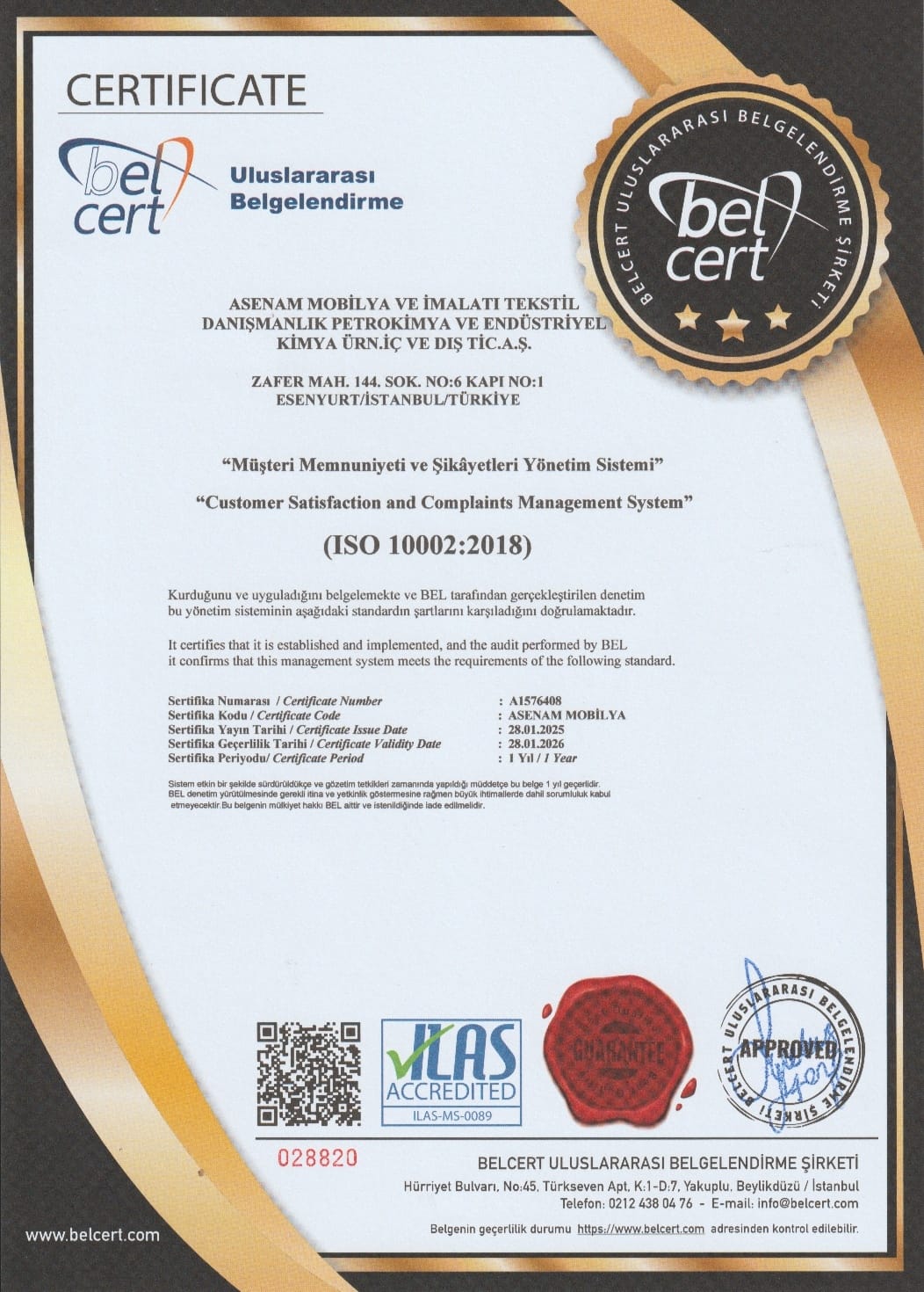 ISO 10002 : 2018 Standart Sertifikası